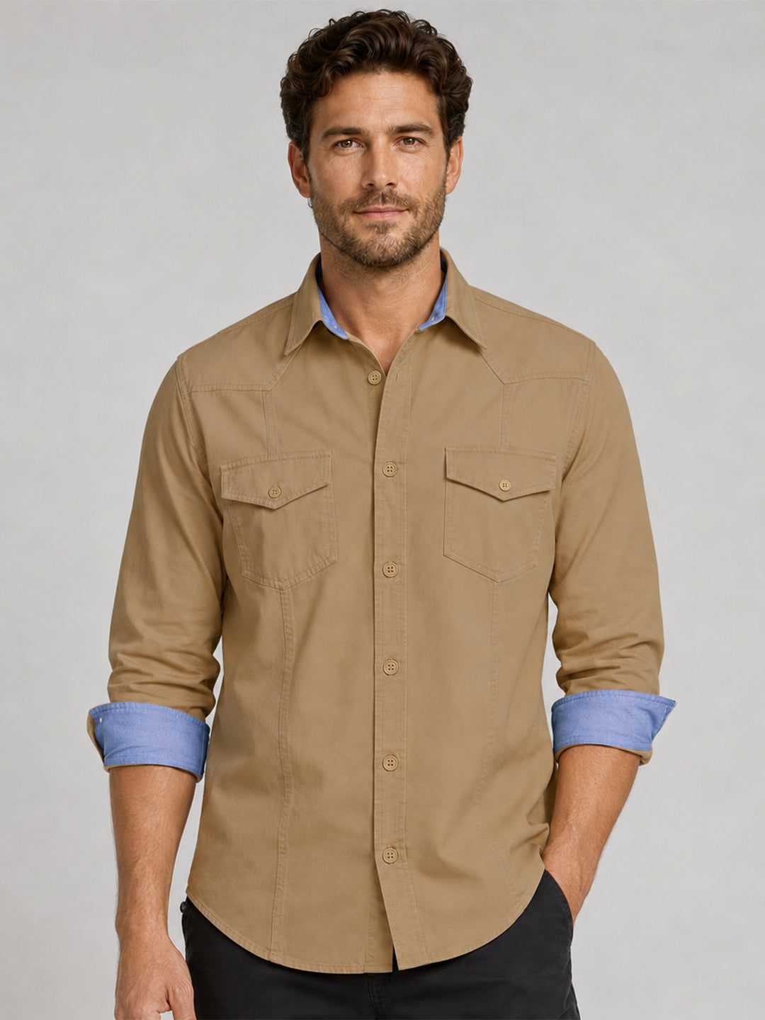 Pack Of 2 Cargo Style Beige & Dark Brown Shirt