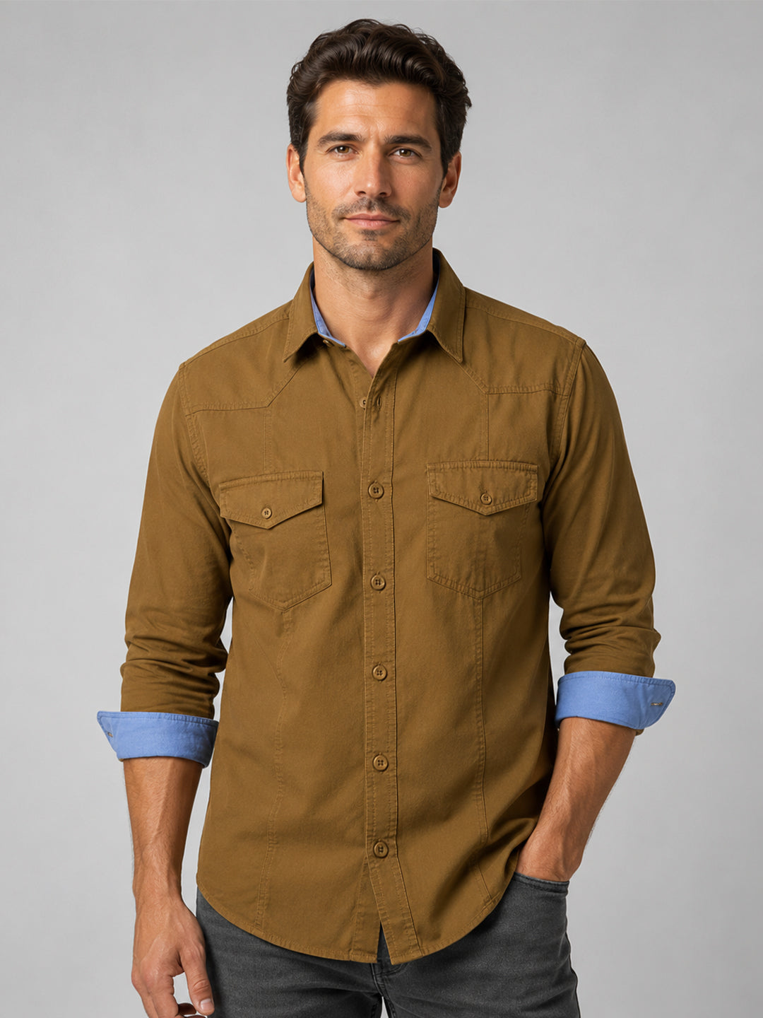 Pack Of 2 Cargo Style Dark Brown & Mehendi Shirt