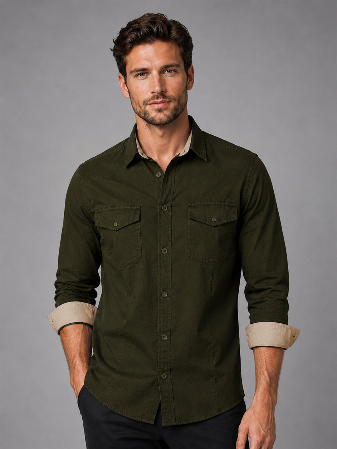 Pack Of 2 Cargo Style Bottle Green & Wine Shirt