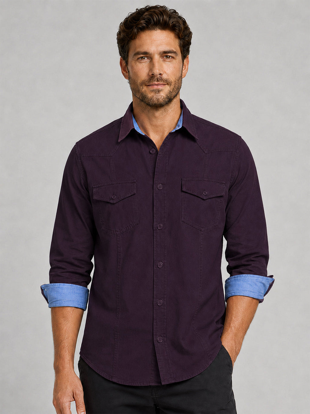 Pack Of 2 Cargo Style Wine & Olive Shirt