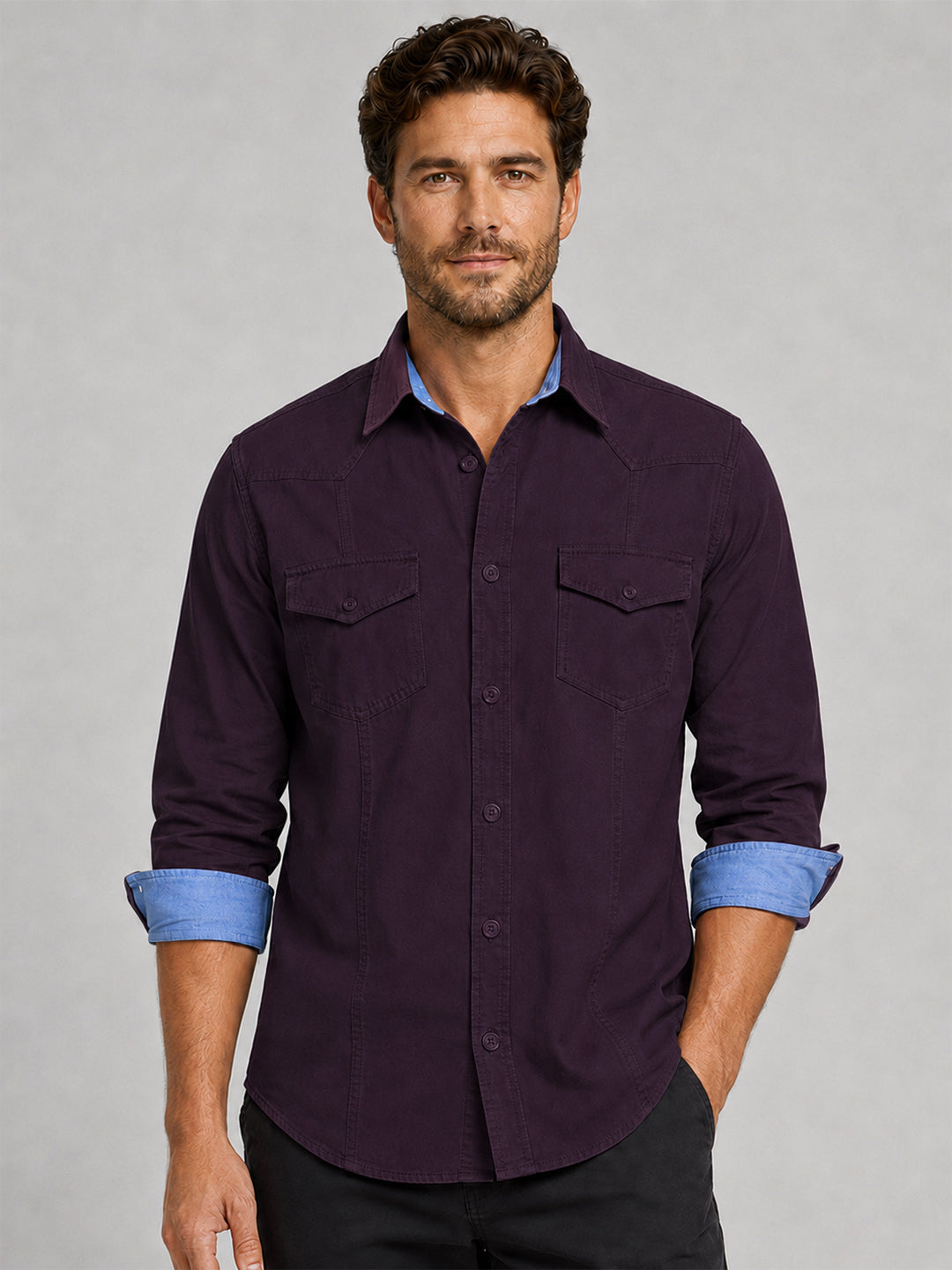 Pack Of 2 Cargo Style Wine & Olive Shirt