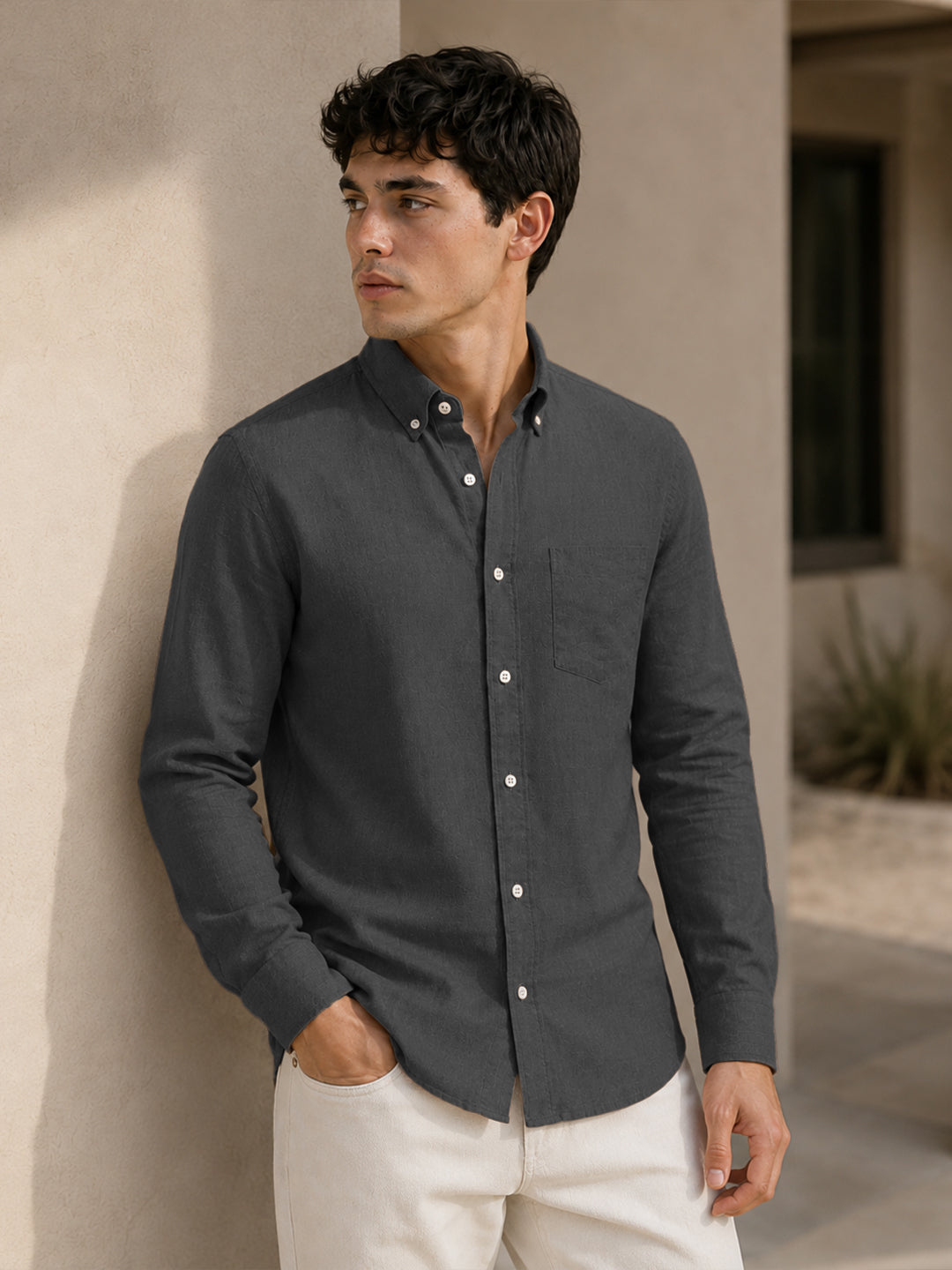 Dark Grey Linen Down Button