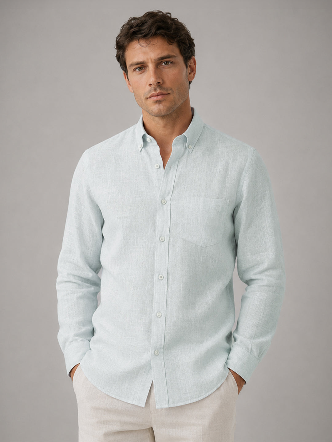 Turkish Blue Linen Shirt For Men