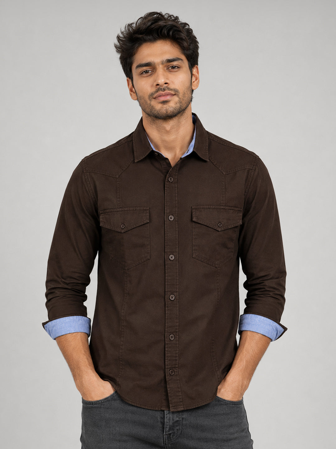 Pack Of 2 Cargo Style Dark Brown & Mehendi Shirt