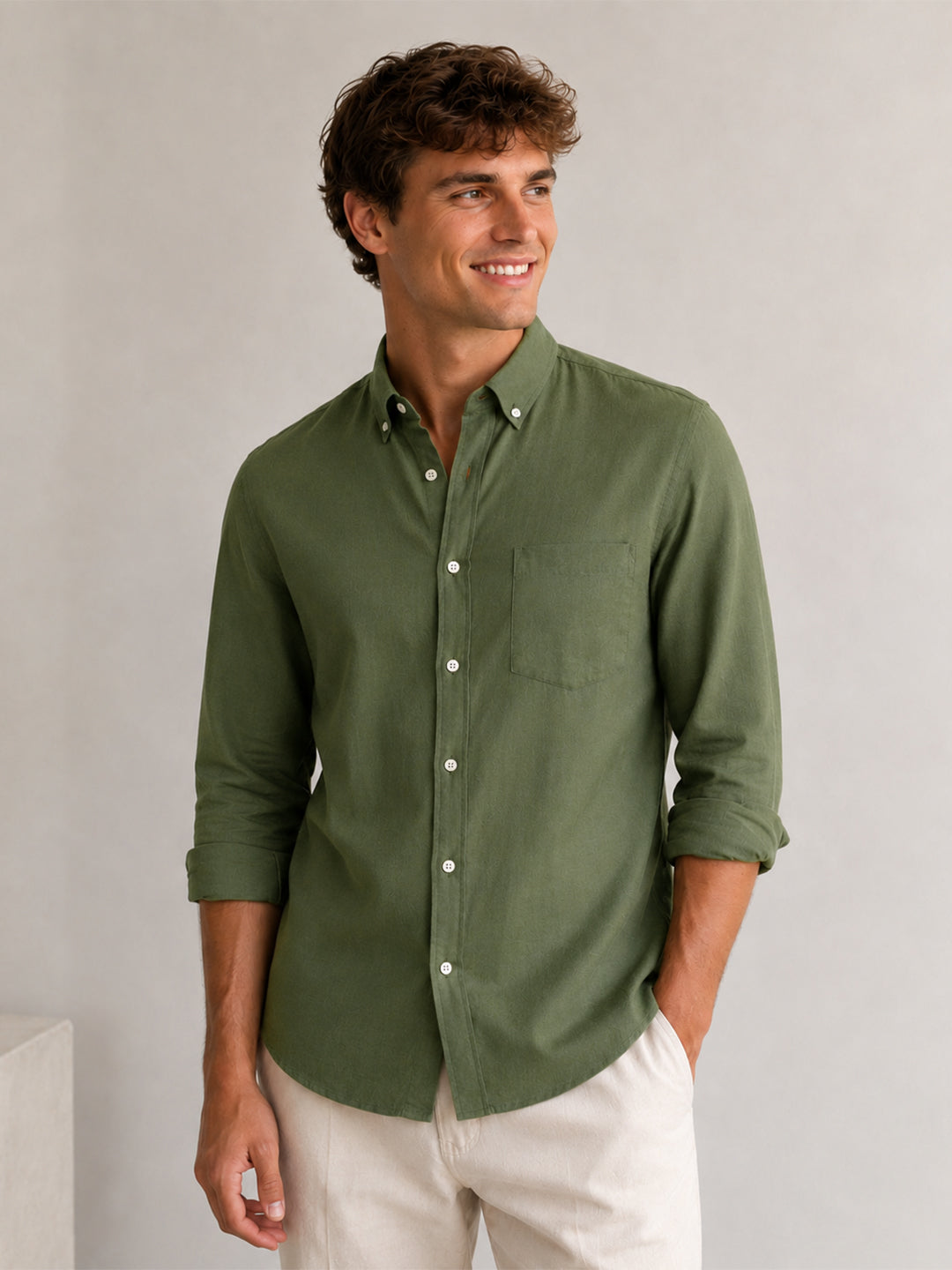 Olive Linen Down Button