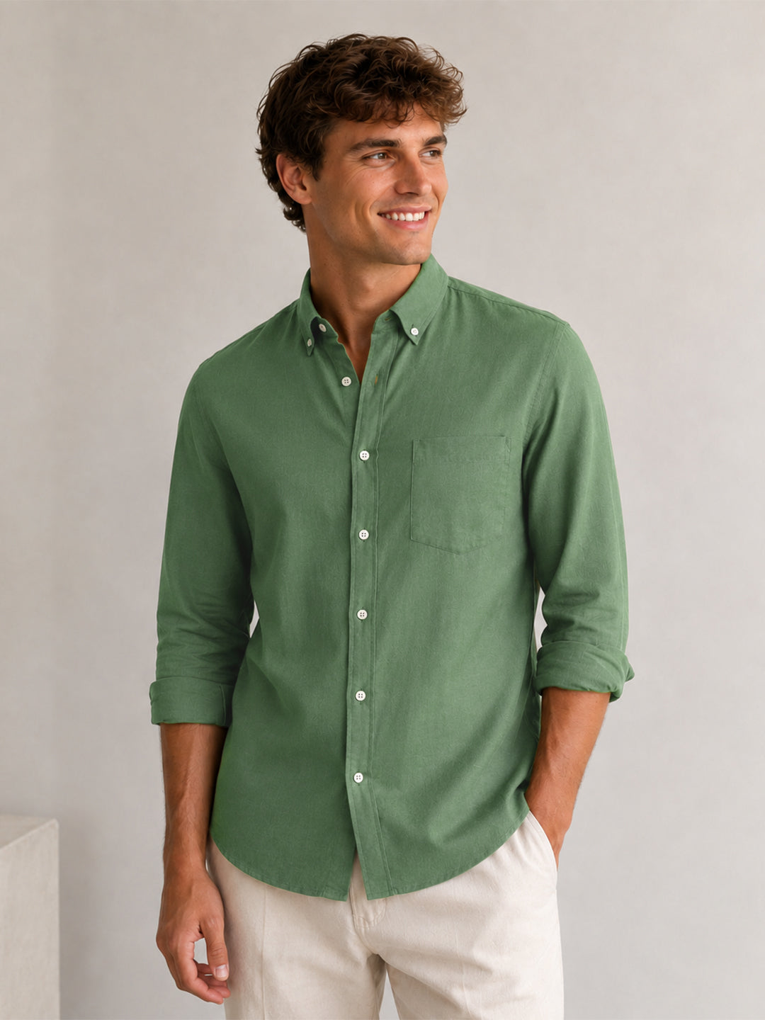 Green Linen Down Button