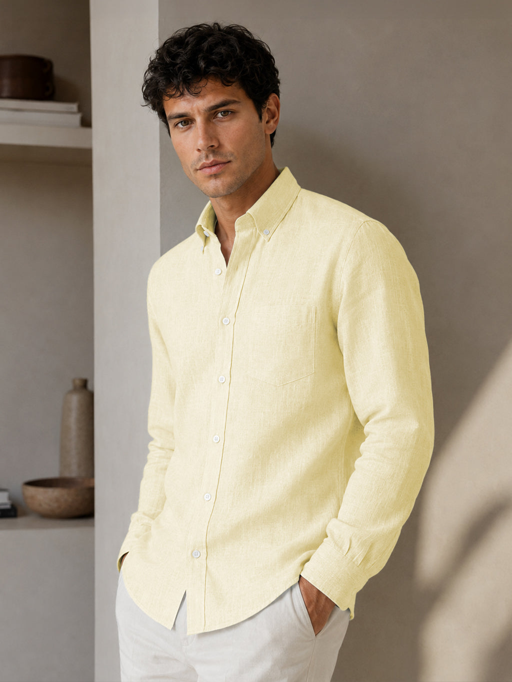 Lemon Linen Down Button