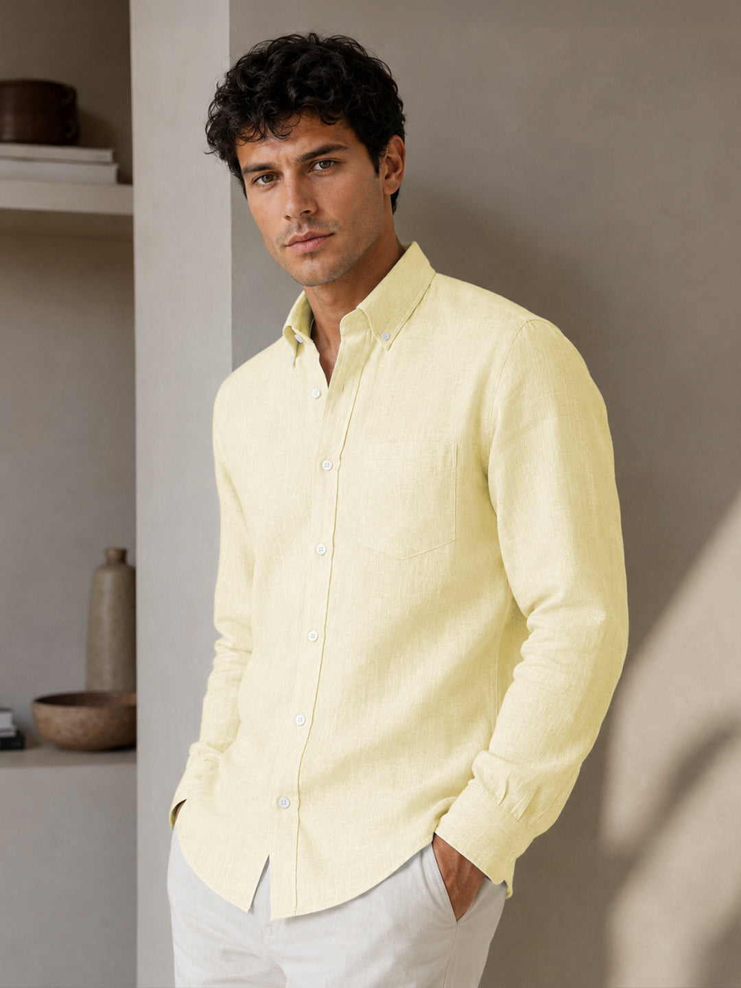 Lemon Linen Down Button