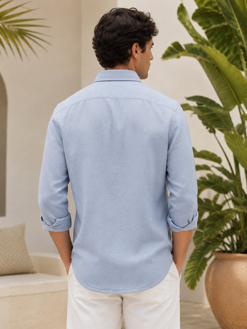 Light Blue Linen Shirt For Men