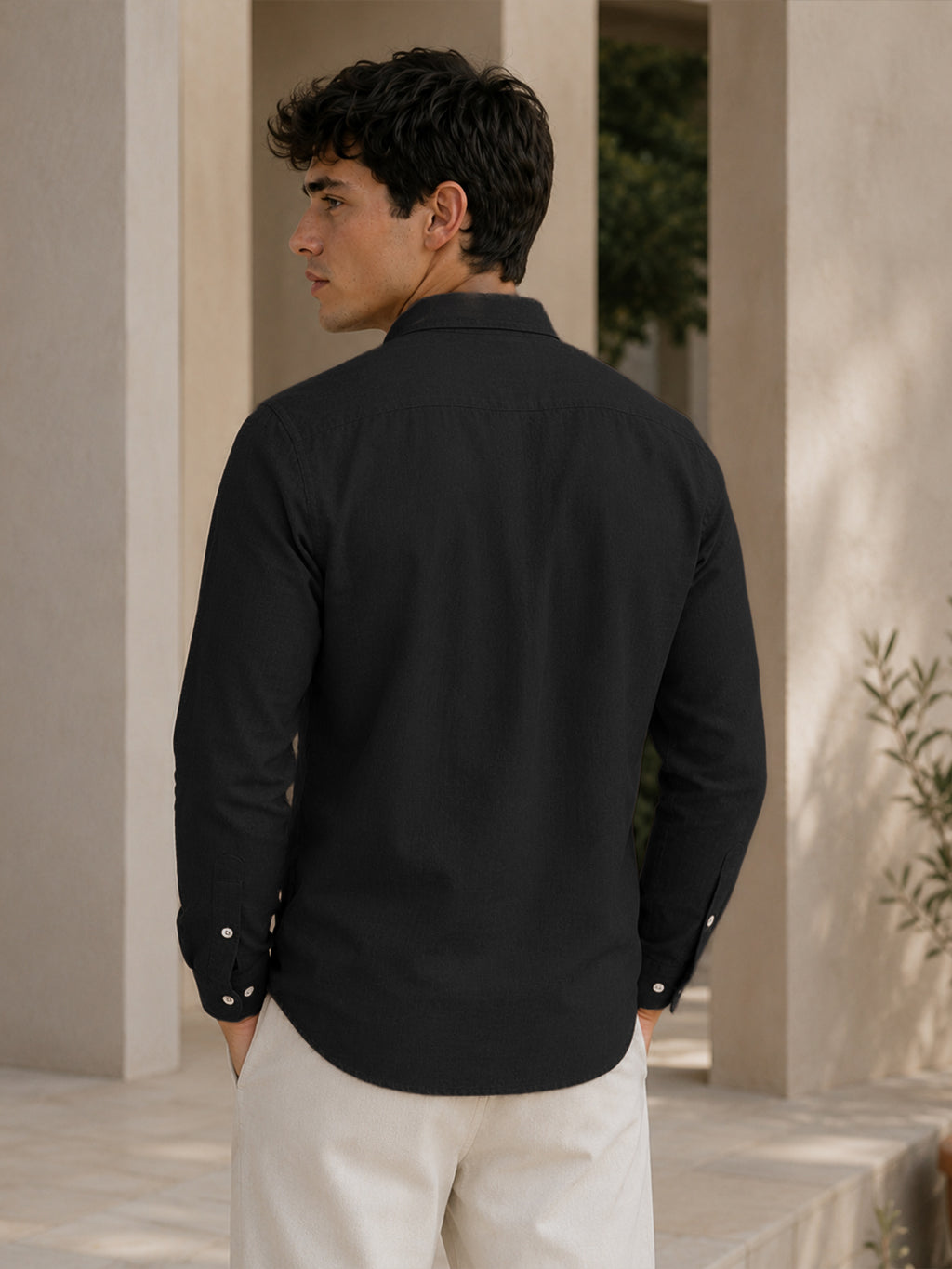 Black Linen Down Button