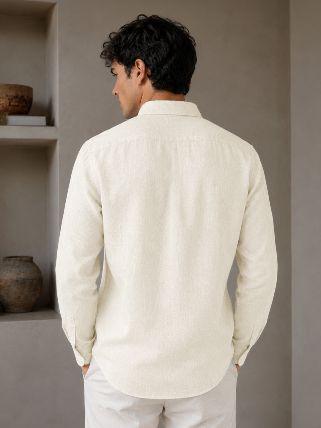 Off White Linen Down Button