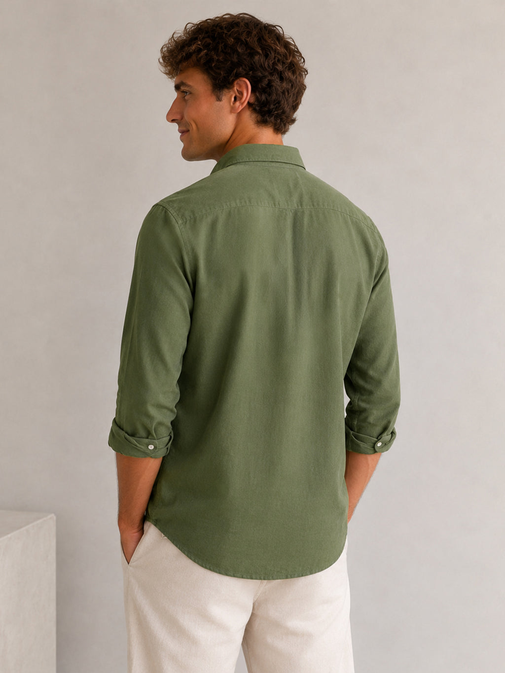 Olive Linen Down Button