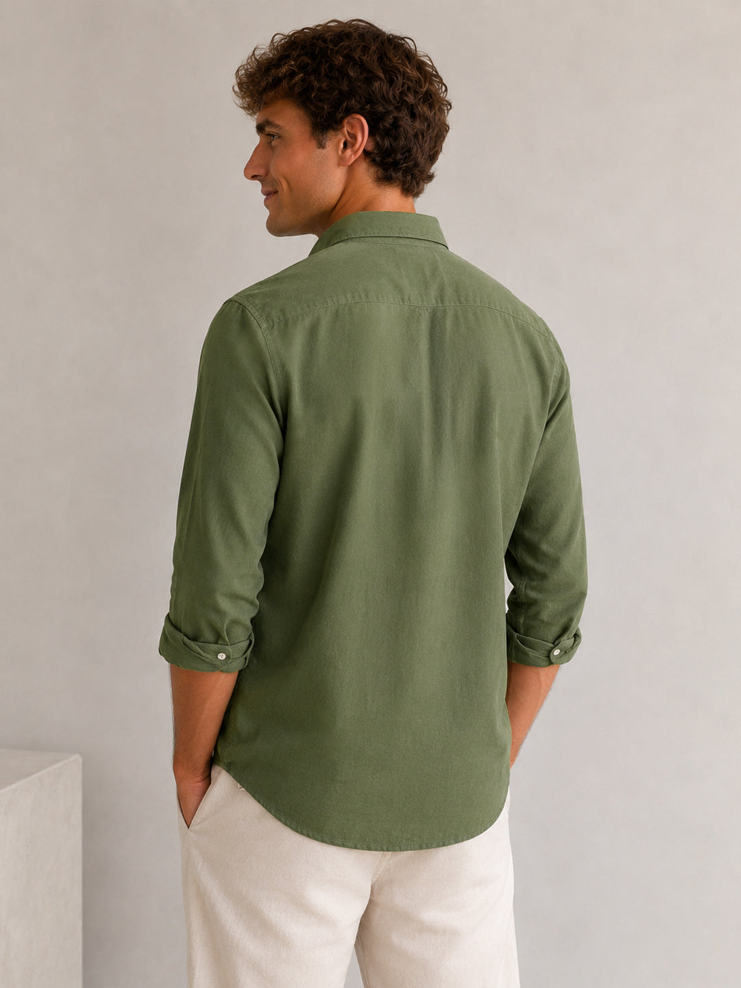 Olive Linen Down Button