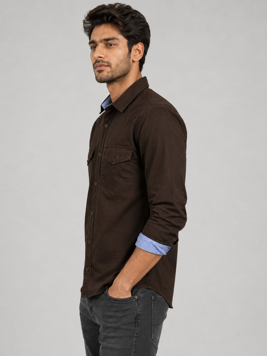 Pack Of 2 Cargo Style Dark Brown & Cream Shirt