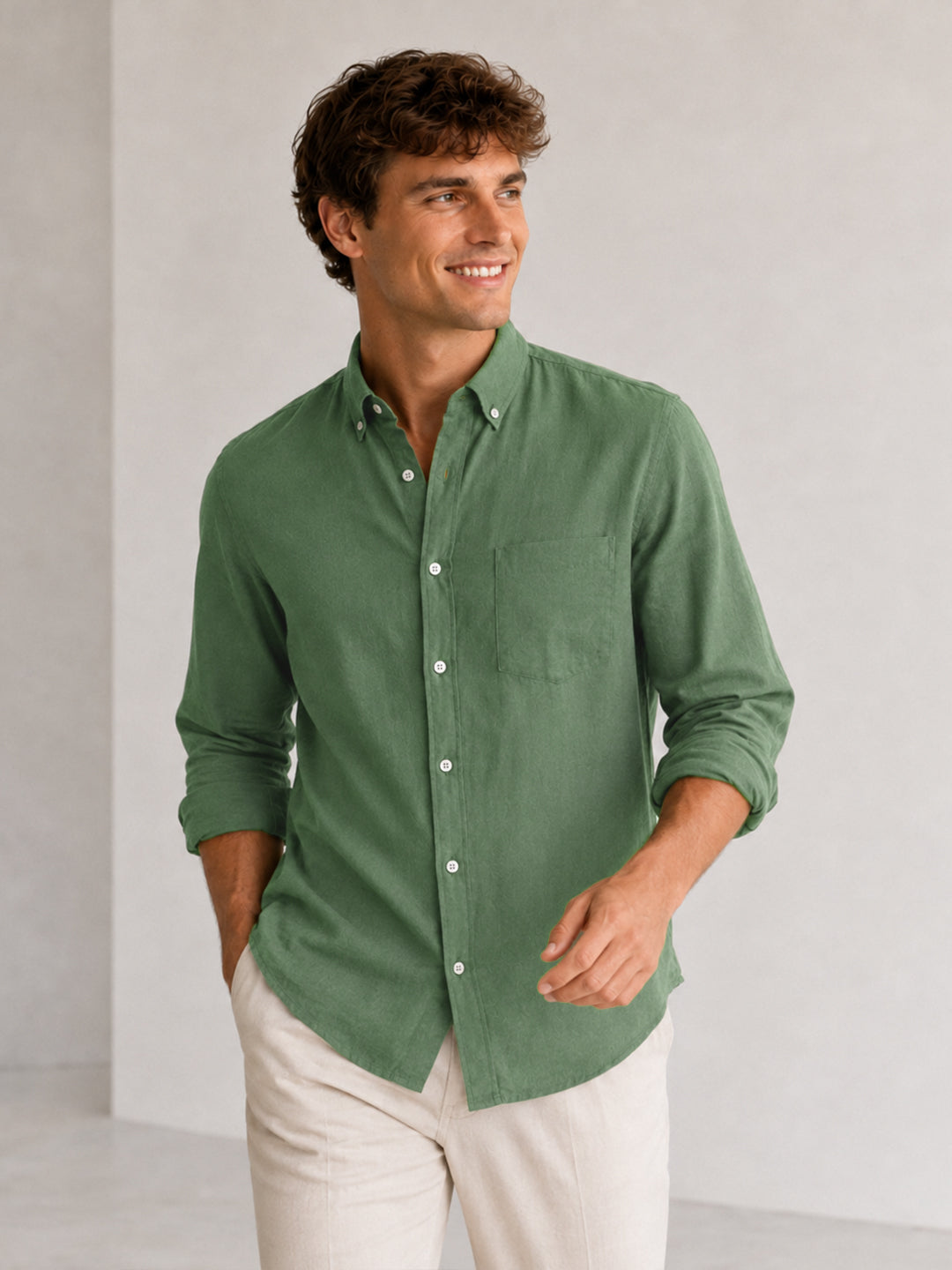 Green Linen Down Button