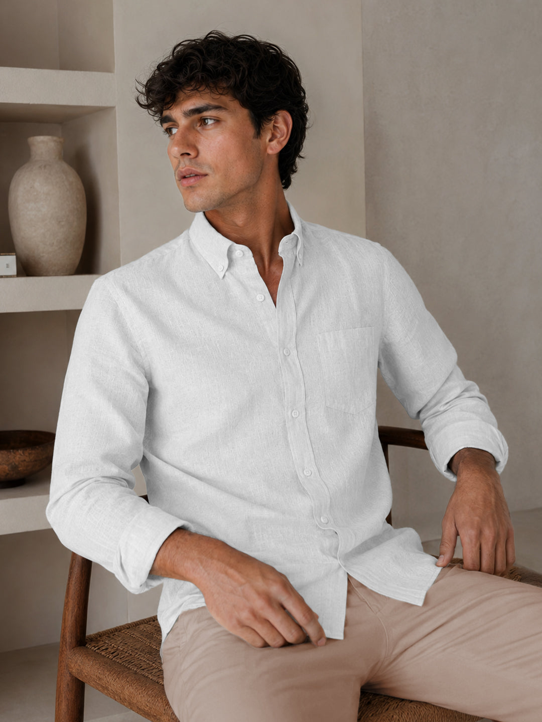White Linen Down Button