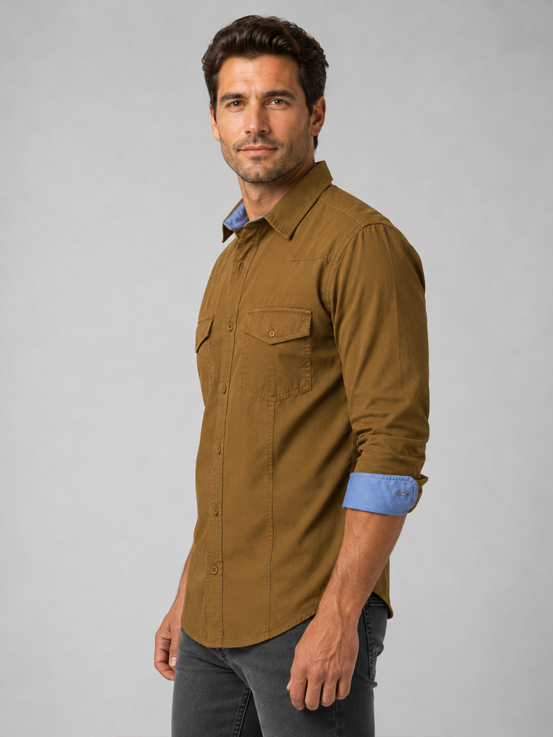 Pack Of 2 Cargo Style Dark Brown & Mehendi Shirt