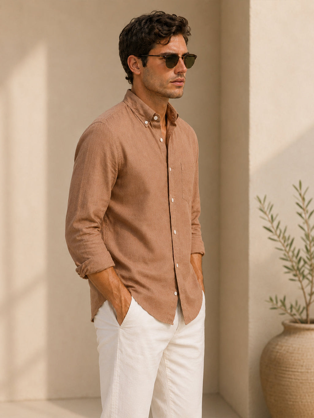 Brown Linen Shirt For Men