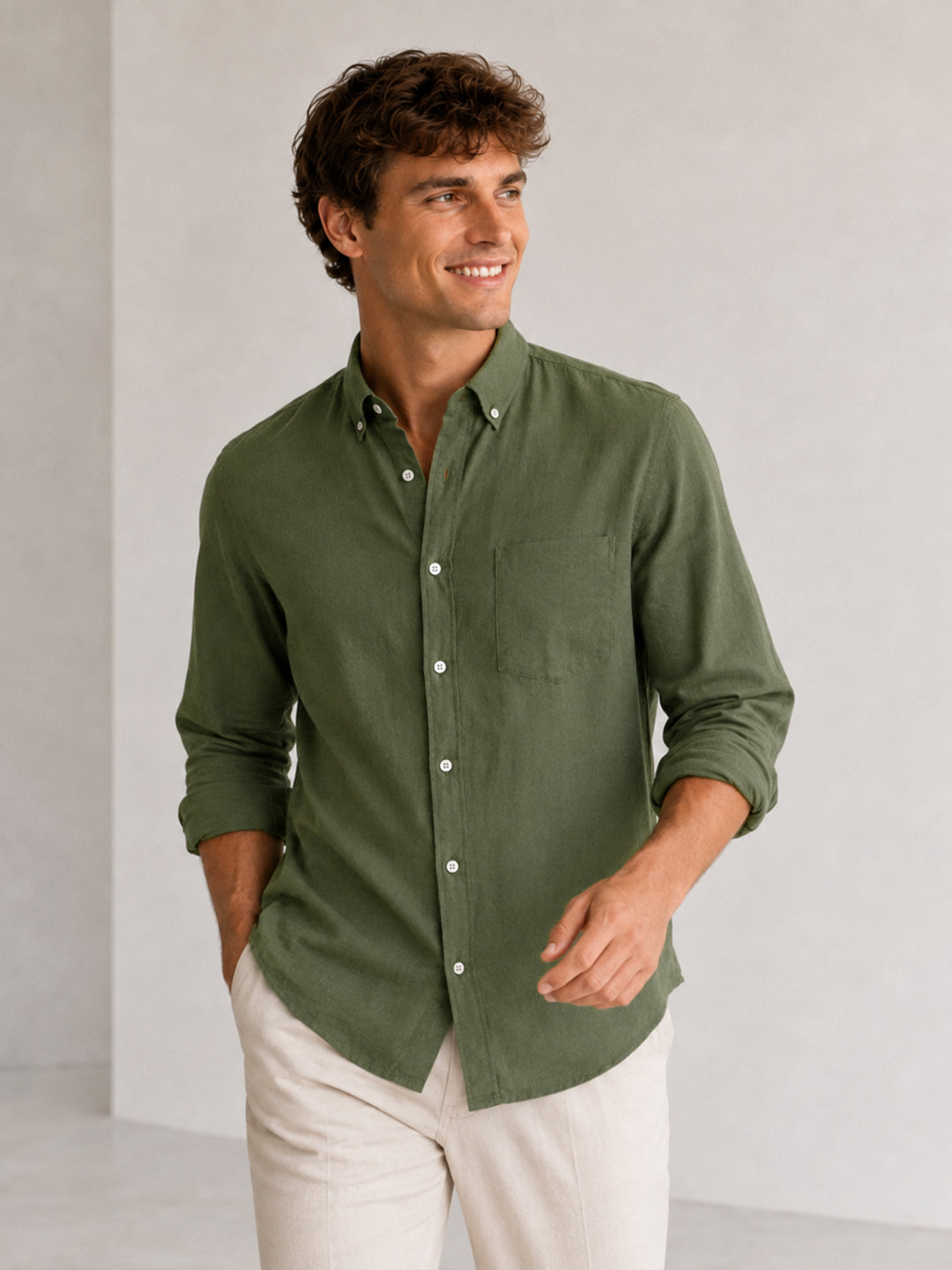 Olive Linen Down Button