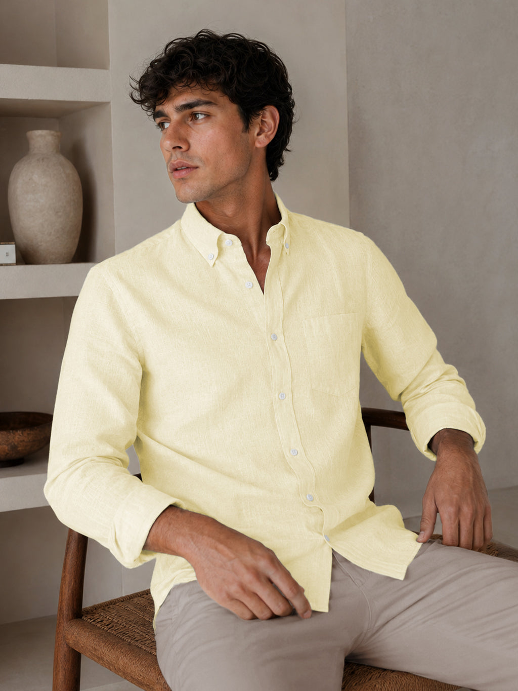 Lemon Linen Down Button