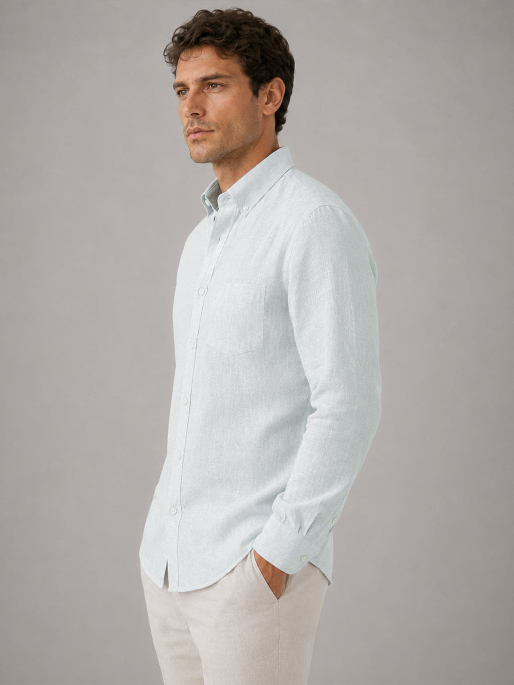 Turkish Blue Linen Shirt For Men