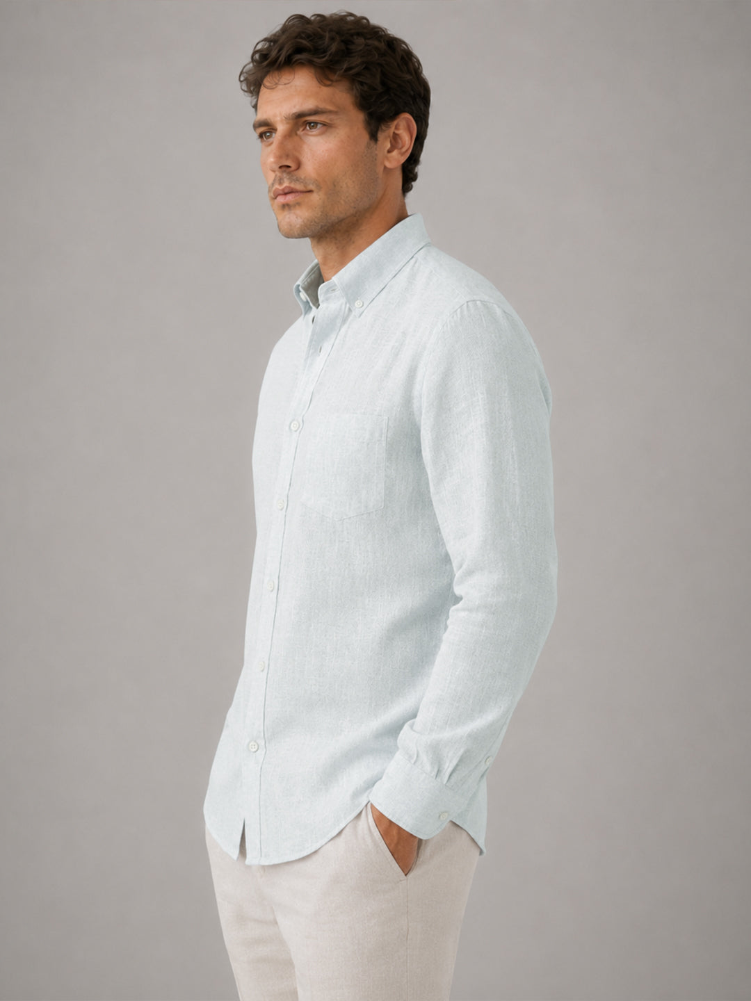 Turkish Blue Linen Shirt For Men