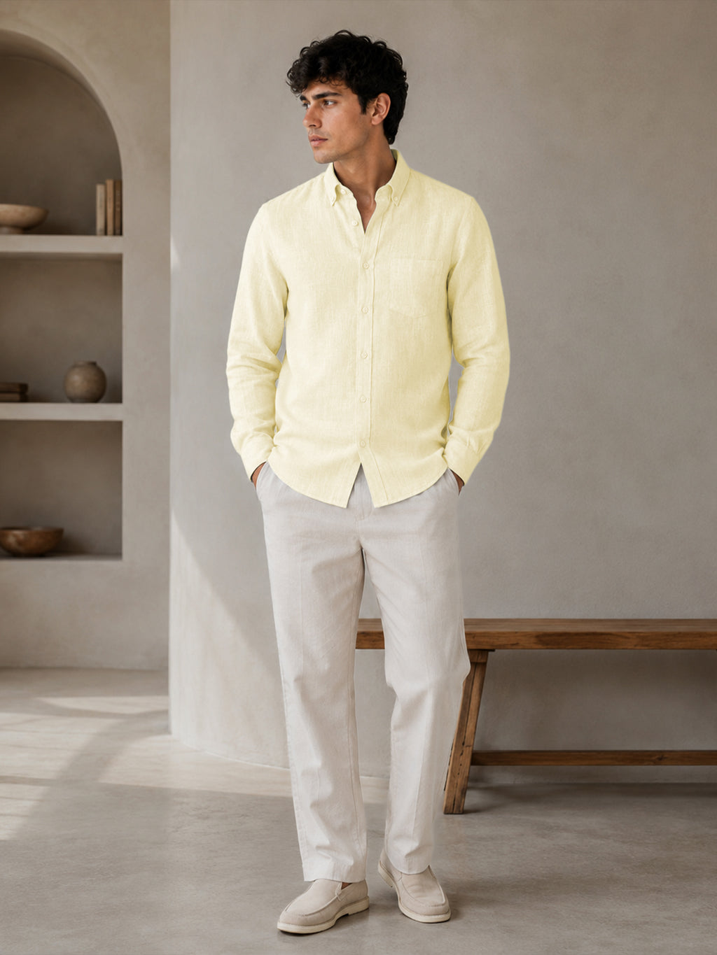 Lemon Linen Down Button