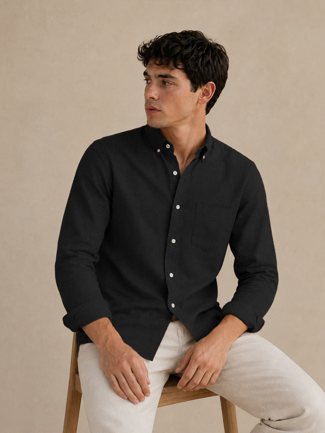 Black Linen Down Button