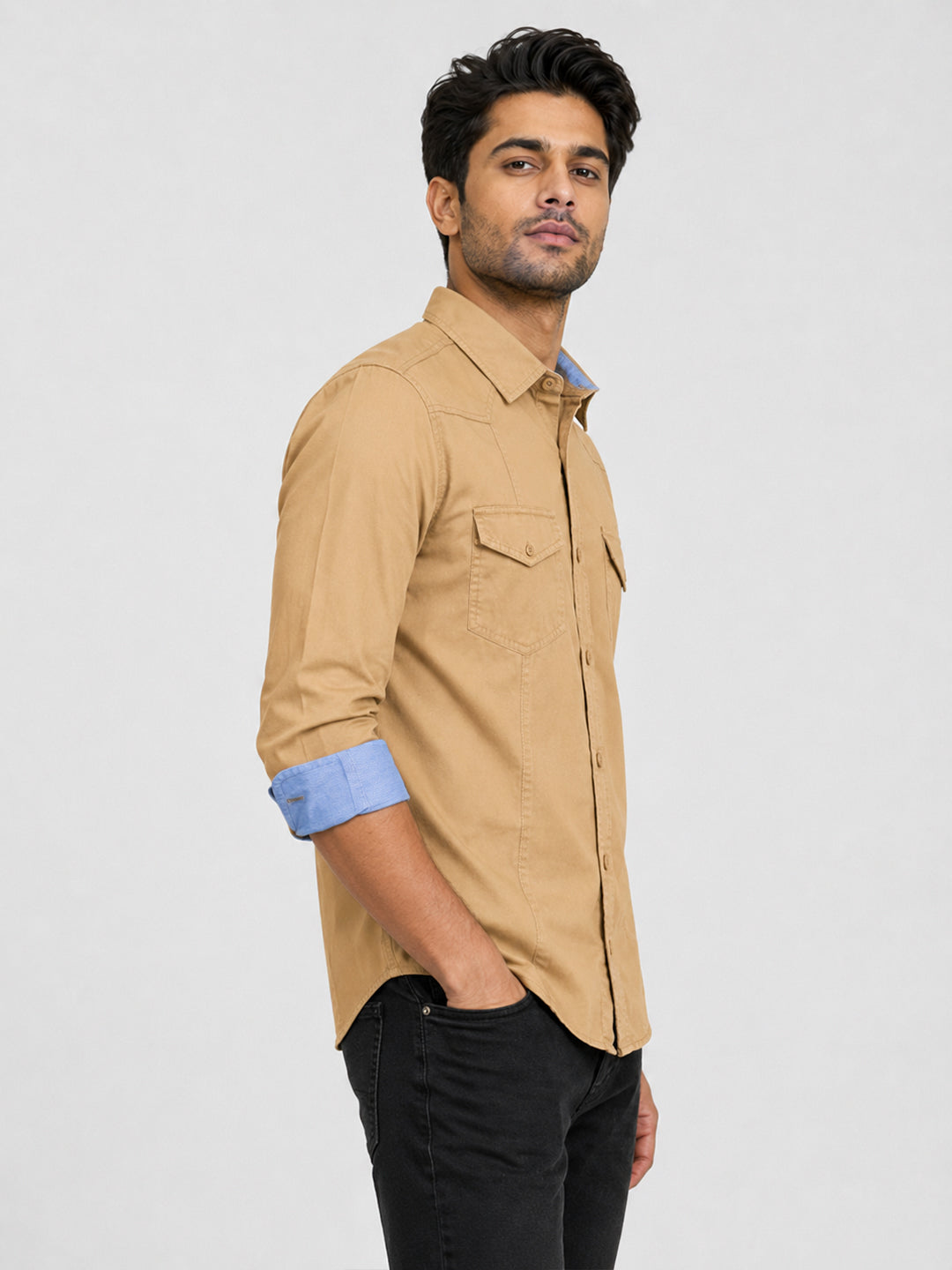 Pack Of 2 Cargo Style Cream & Mehendi Shirt