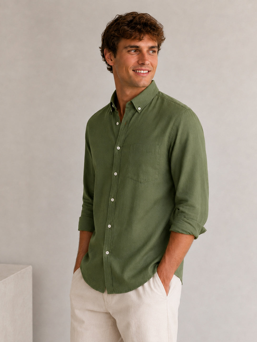 Olive Linen Down Button