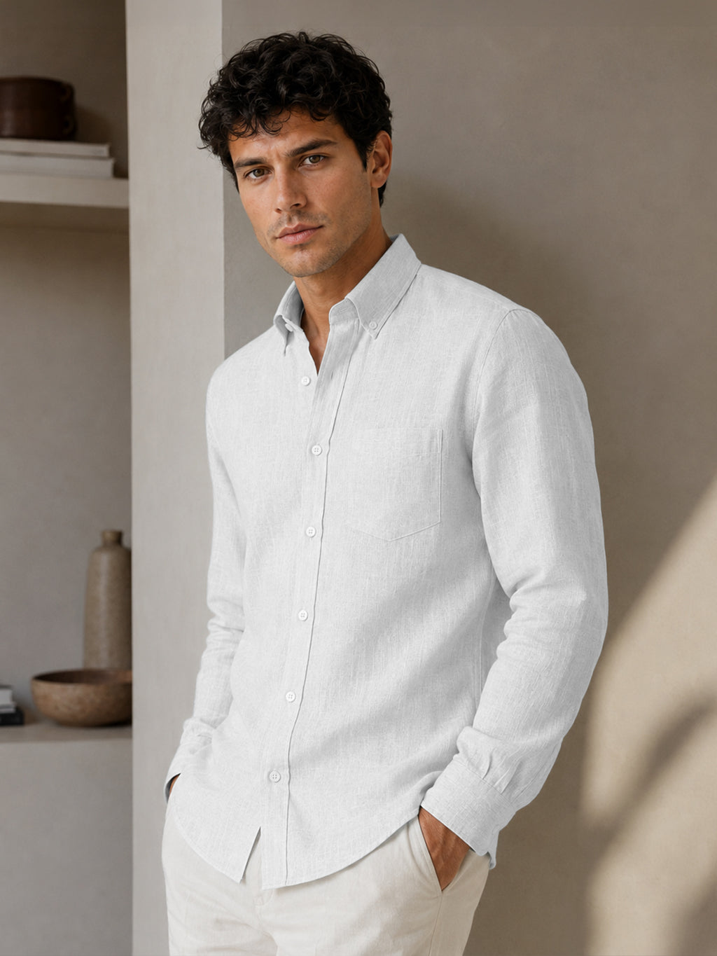 White Linen Down Button