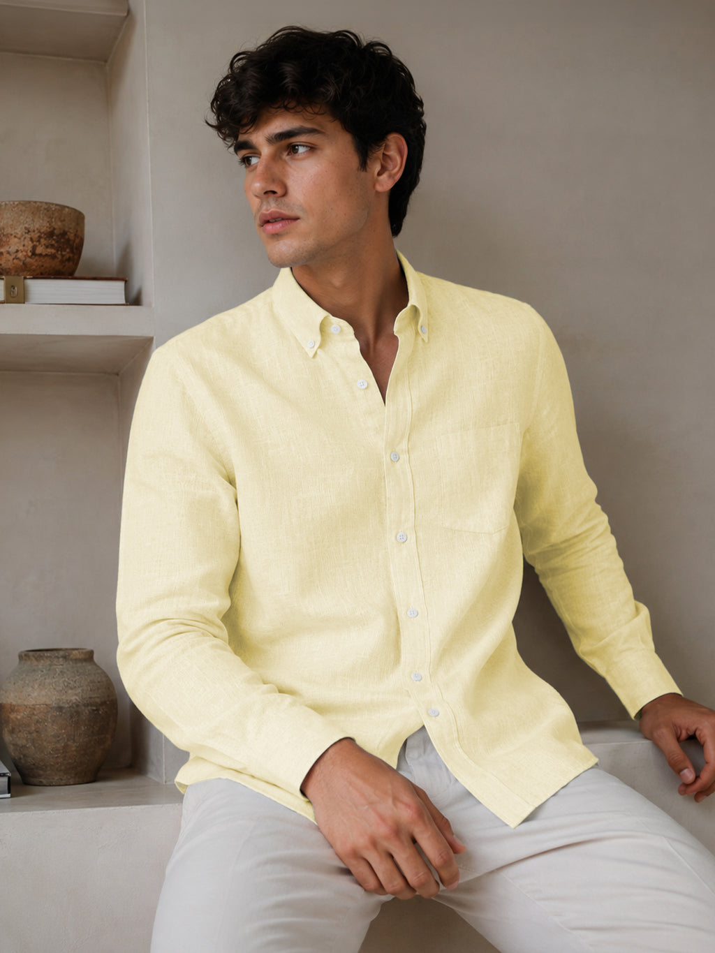 Lemon Linen Down Button