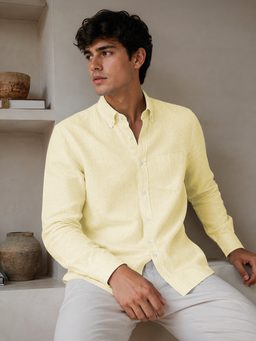 Lemon Linen Down Button