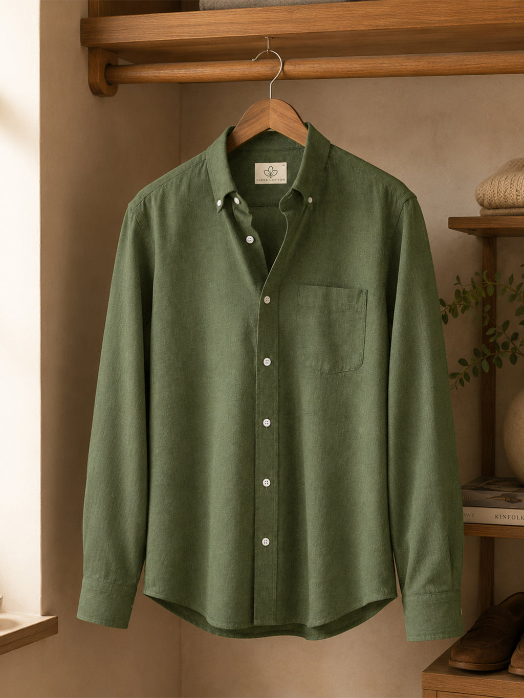 Olive Linen Down Button