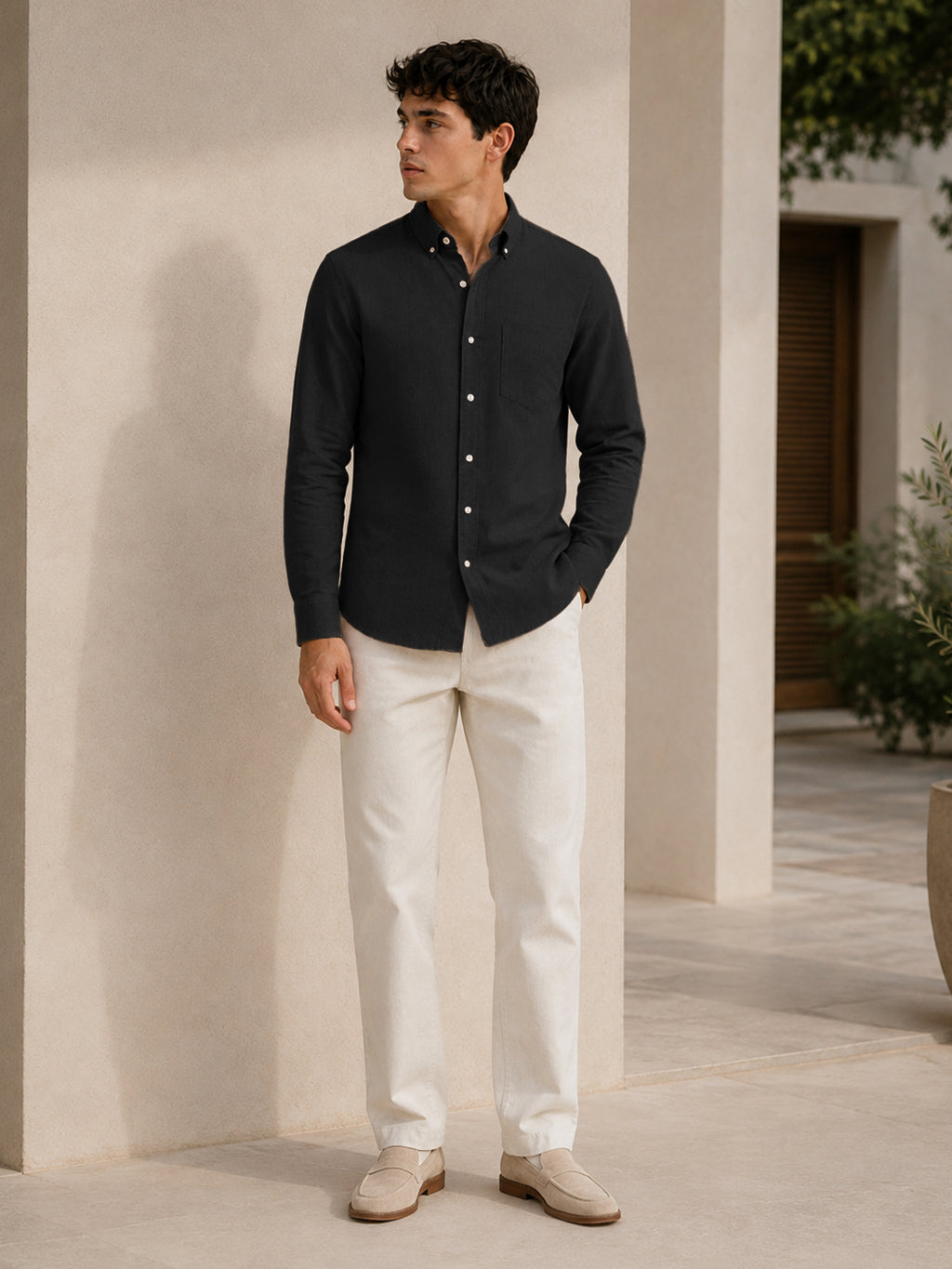 Black Linen Down Button