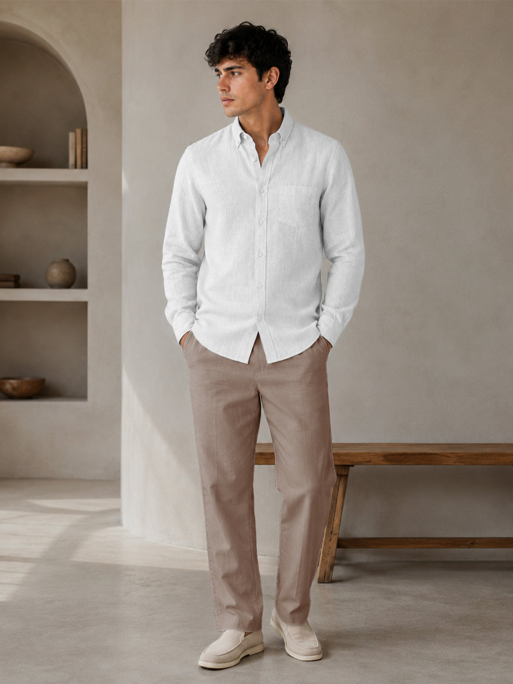 White Linen Down Button