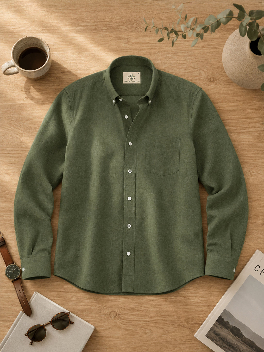 Olive Linen Down Button