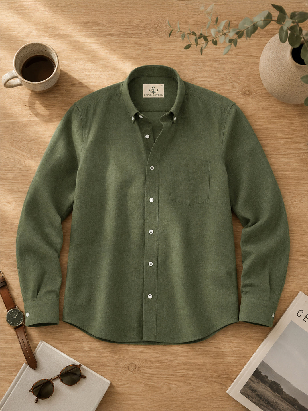 Olive Linen Down Button