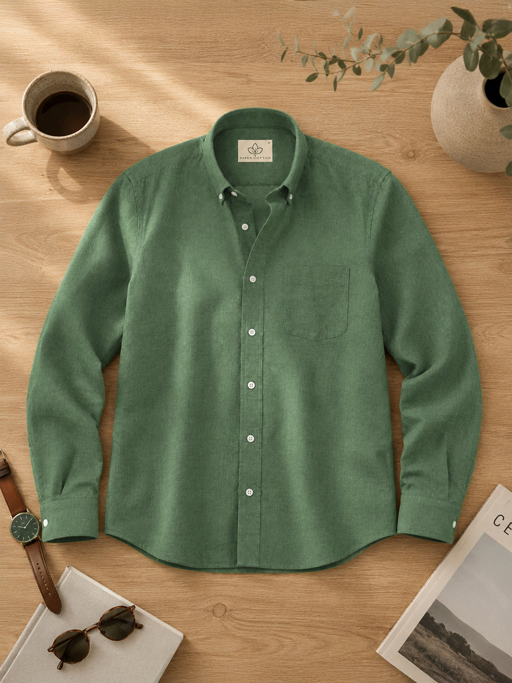 Green Linen Down Button