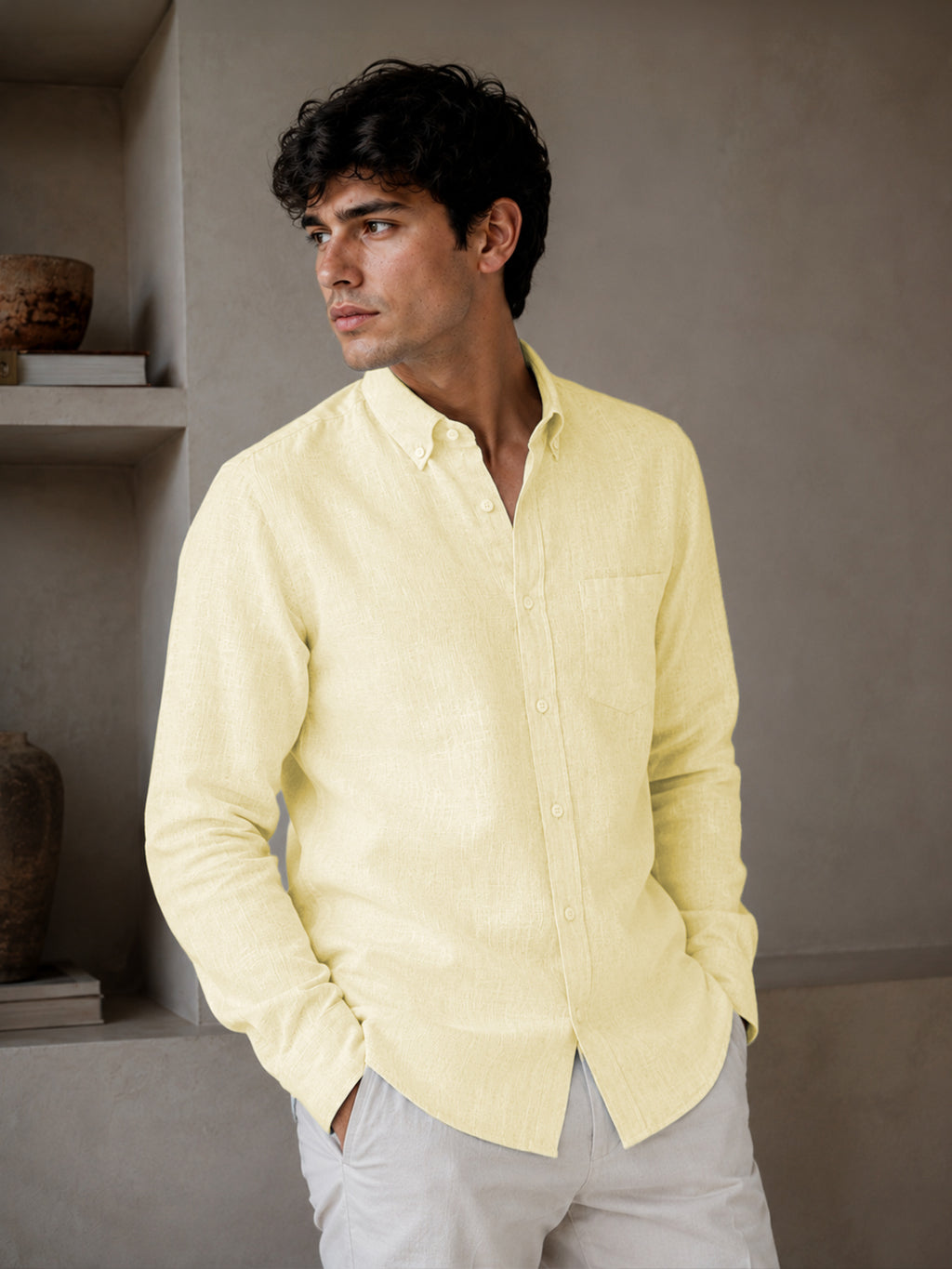 Lemon Linen Down Button