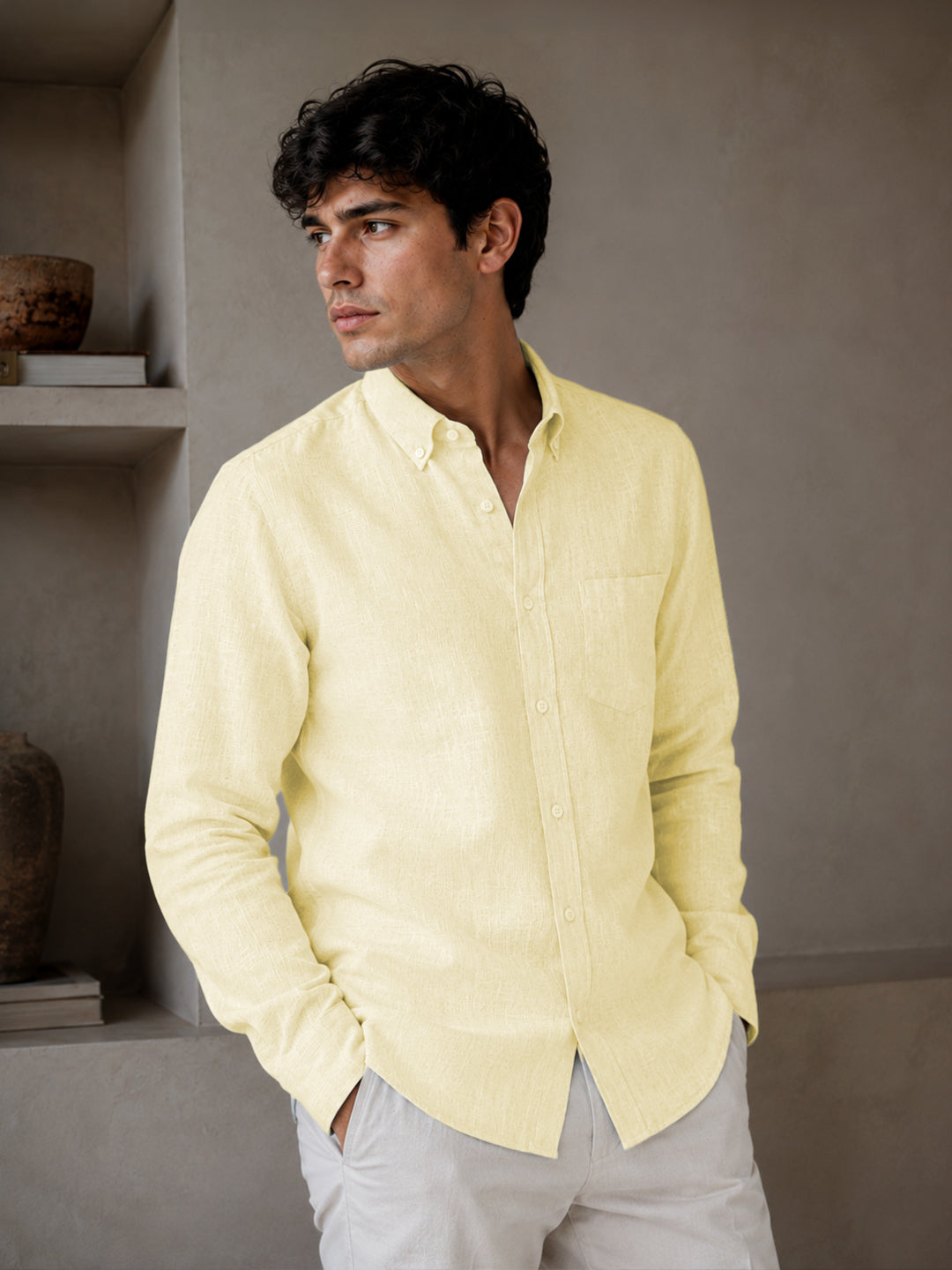 Lemon Linen Down Button