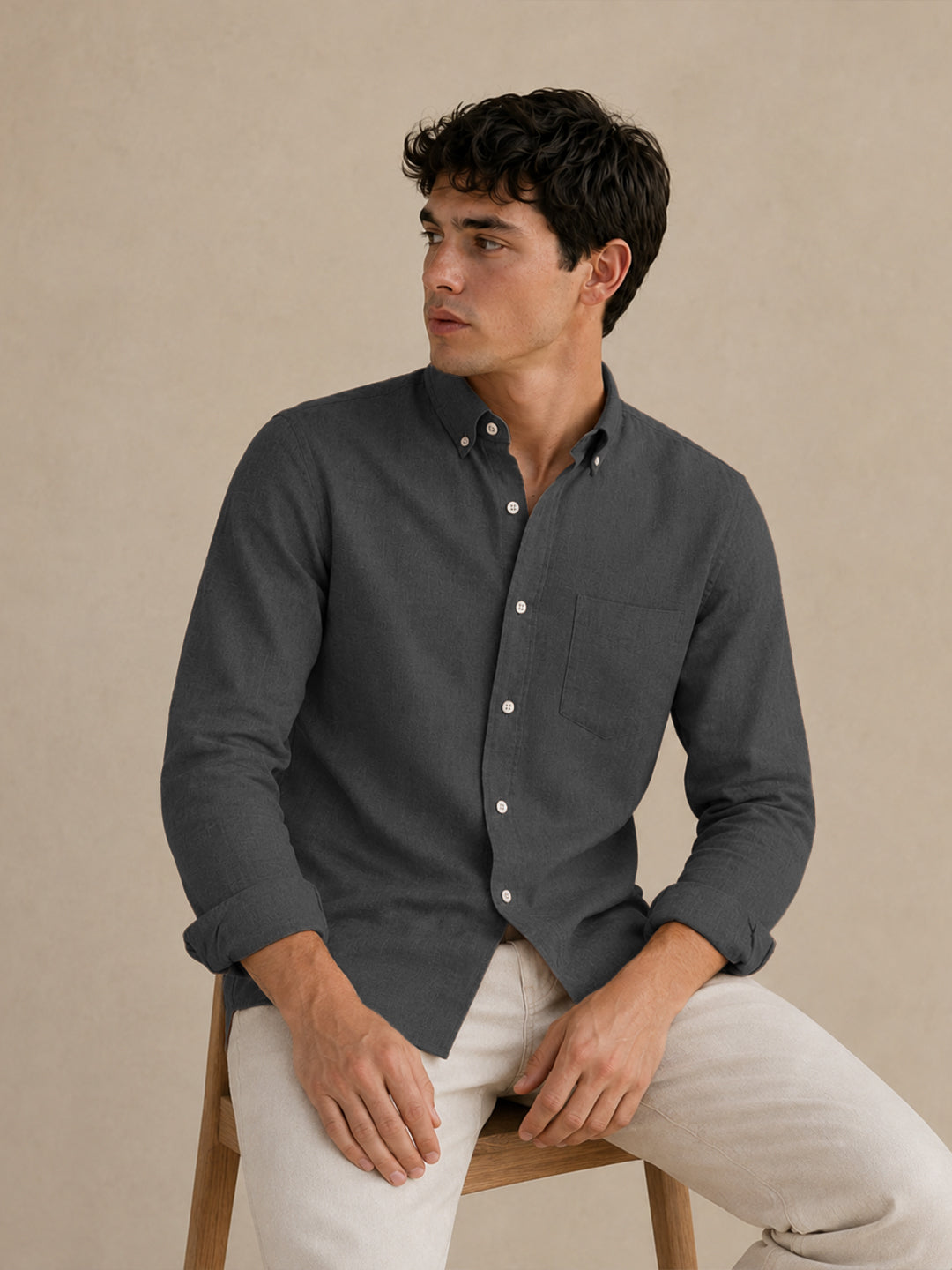 Dark Grey Linen Down Button