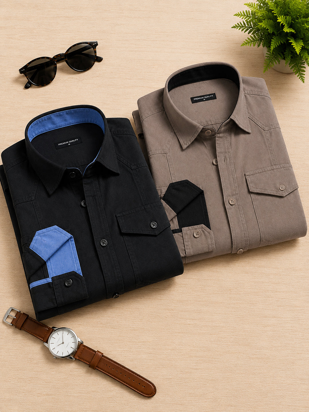 Pack Of 2 Cargo Style Black & Khaki Shirt