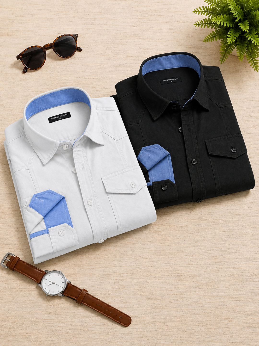 Pack Of 2 Cargo Style White & Black Shirt