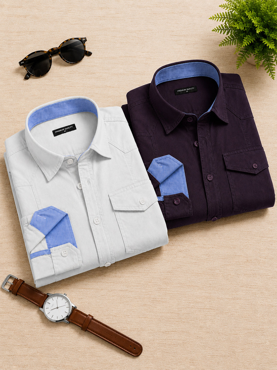 Pack Of 2 Cargo Style White & Wine Shirt