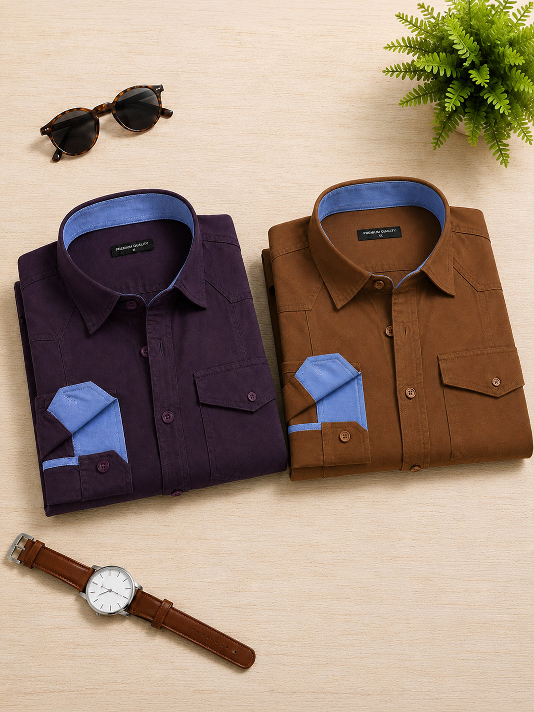 Pack Of 2 Cargo Style Wine & Dusty Brown Shirt